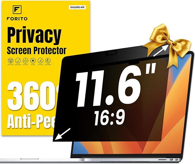 F FORITO 11.6 Inch Laptop Privacy Screen Protector, 360° Anti Peeping and Anti Glare Laptop Privacy Shield Compatible with 11.6" Acer/Lenovo/HP/ASUS/Dell with 16:9 Aspect Ratio