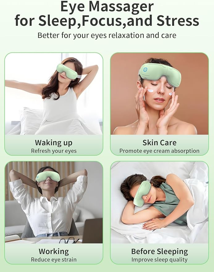 Electric Eye Massager with Heat & Music Smart Air Pressure Vibration Eye Mask Massage Blindout Foldable Heated Sleeping Mask Travel Portable Gift for Mom Dad Women Men