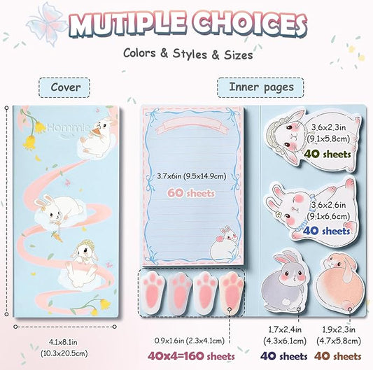 Hommie Cute Sticky Notes Set, Sticky Notes Set Planner Dividers, Easter Bunny Self-Stick Memo Pads with Animal Divider Tabs, Bundle Writing Designs for Office, School, Easter Party Supplies