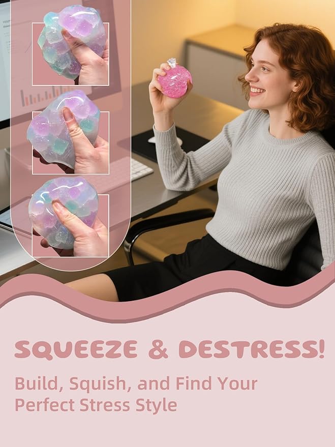 DIY Stress Ball Making Kit-Easy DIY- 10 TPR Skins, 13 Fillers, 14 oz Slime, 7 oz Clay, Create ASMR Anxiety Relief Toys, Handmade Squishy Stress Balls, Self-Care Gifts for Women, Crunchy Relaxing