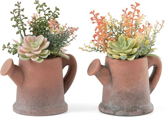 2-Pack Artificial Succulent Plants in Vintage Pots - Waterproof Fake Plants for Home Office Desk Decor - Low Maintenance Indoor Greenery for Bathroom Shelf Table