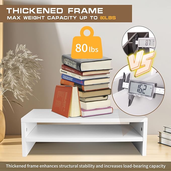 Monitor Stand Riser, 2 Tier Computer Stand, Desk Organizers and Accessories, Desktop Shelf with Storage for TV Screen PC Printer (White-18.9inch)