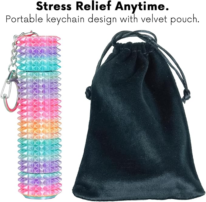 Fidget Roller Adults Teens Sensory Little Stim Gadget for Anxiety Relief Mild Ouchie,Desk Focus Tool Portable Hand Spinner Gifts Idea White Elephant Stocking Christmas(Rainbow,Compact Fit)