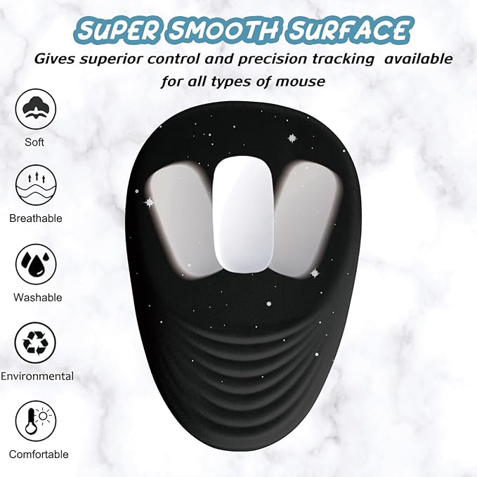 Ergonomic Mouse Pad Wrist Support, Mouse Pad with Wrist Rest, Entire Memory Foam & Non-Slip PU Base MousePads with Stepped-Wedge Design for Pain Relief, Desk, Office, Home, Black Star