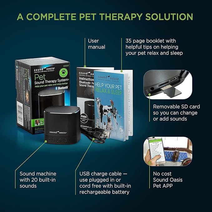 Sound Oasis Pet Bluetooth Sound Machine, 20 Dr Developed Calming Sounds to Soothe, Relax, Separation, Anxiety, Stress Relief, Sleep for Canine, Puppy, Dog, Cat for Storms, Fireworks, Barking, Travel