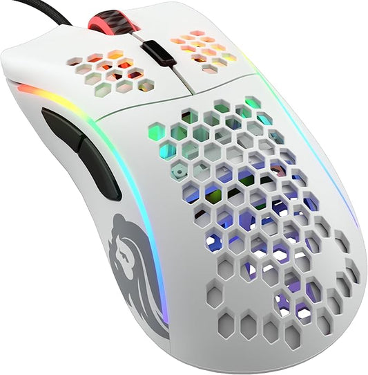 Glorious Model D Wired Gaming Mouse - 68g Superlight Honeycomb Design, RGB, Ergonomic, Pixart 3360 Sensor, Omron Switches, PTFE Feet, 6 Buttons - Matte White
