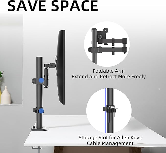 Bracwiser Monitor Mount Single Fully Adjustable Arm Fits One Screen 13-32 inch 22lbs for Monitor Computer Screen 13 15 17 19 20 22 23 24 26 27 30 32 inch VESA 75 100 (MD7421)