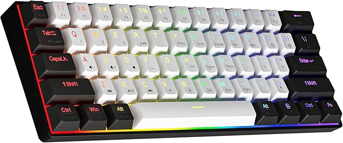 Newmen GM610 60% Wireless Mechanical Gaming Keyboard,Wired/Bluetooth/2.4G Keyboard,RGB Backlit,61 Anti-Ghosting Keys,Programmable,Hot-Swappable,for Windows Mac Android (Black-White/Red Switch)