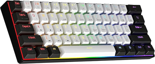 Newmen GM610 60% Wireless Mechanical Gaming Keyboard,Wired/Bluetooth/2.4G Keyboard,RGB Backlit,61 Anti-Ghosting Keys,Programmable,Hot-Swappable,for Windows Mac Android (Black-White/Red Switch)