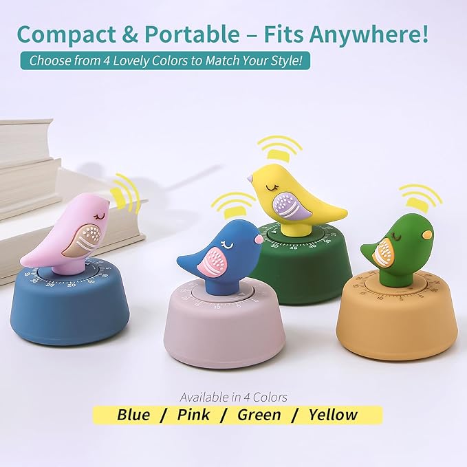 Mechanical Kitchen Timer, Cute Timer for Kids, Wind Up 60 Minutes Manual Countdown for Classroom, Home, Study and Cooking