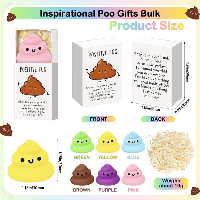 Wettarn 12 Sets Poo Gifts Positive Cute Stress Balls with Support Gift Boxes Funny Poop Party Favors for Employee Coworker Friends Office Inspirational Relief Toys