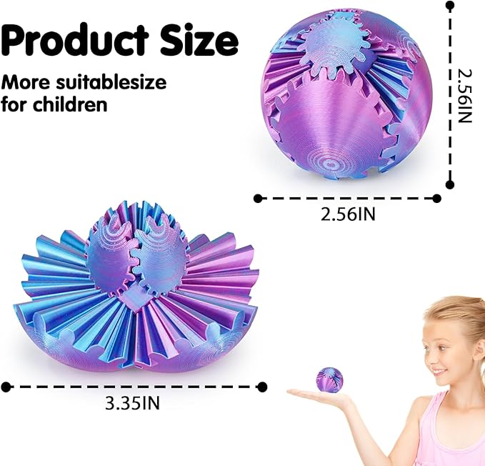 Gear Ball 3D Printed Cube Fidget Toy,Gear Sphere Fidget Toys,Sensory Toys for Stress and Anxiety Relief, Desk Toy Fidget Spinners,Stocking Stuffers for Adults & Kids Gift (Light Purple Blue, 2.3 Inch)