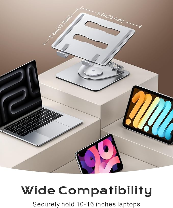 Laptop Stand for Desk 360° Flexible Rotating, Ergonomic Adjustable Laptop Riser Holder with Dual-bar Support, Portable Computer Notebook Stand for MacBook Air Pro, Dell XPS, HP (10-16")