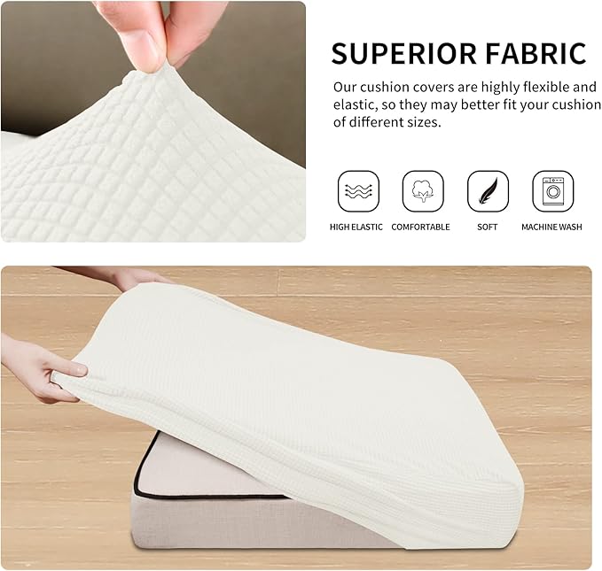 Easy-Going Stretch Individual Chair Couch Cover Sofa Furniture Protector Slipcover - Soft Flexibility With Elastic Bottom (3-Piece Cushion Cover, Cream)
