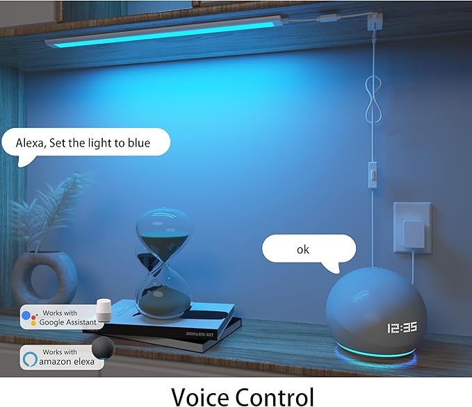 Smart Under Cabinet Lights, LED Light Bar, White & RGB Multi Color Changing Counter Lighting. Alexa Google App Controlled Lamp for Kitchen ,Shelf, Bookcase, above Sink, Desk (1-Bar 20 Inch Kit)