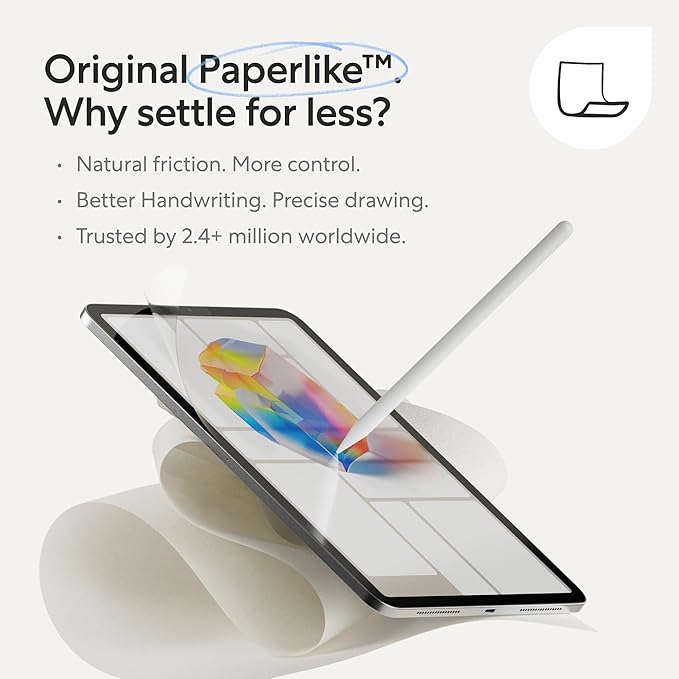 Paperlike 3 Screen Protector (2x) for iPad Air 13” (2024/25) & iPad Pro 13” (2024) – True Paper-Feel, Bubble-Free Install (Butterfly), Protects Pencil Tip