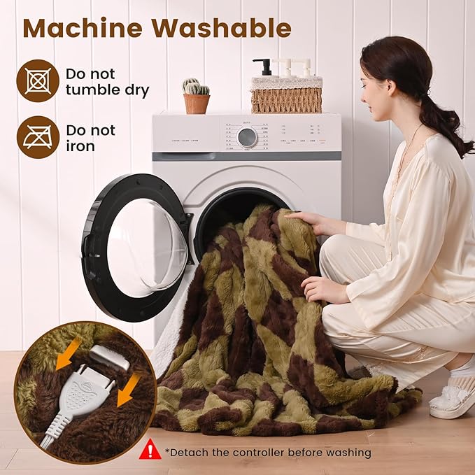 Bearhug Heated Throw Blanket, 50" × 60" Electric Throw, Faux Fur & Warm Sherpa, 4h Auto-Off Timer & 6 Heating Levels,ETL Certified, Machine Washable, Gift Box Packaging