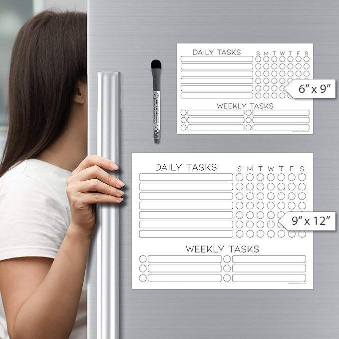 Dry Erase Whiteboard Task Planner by Glassboard Studio | Removable and Restickable Adhesive Decal | Fine-Tip Magnetic Marker Included (6 x 9 inches, White)