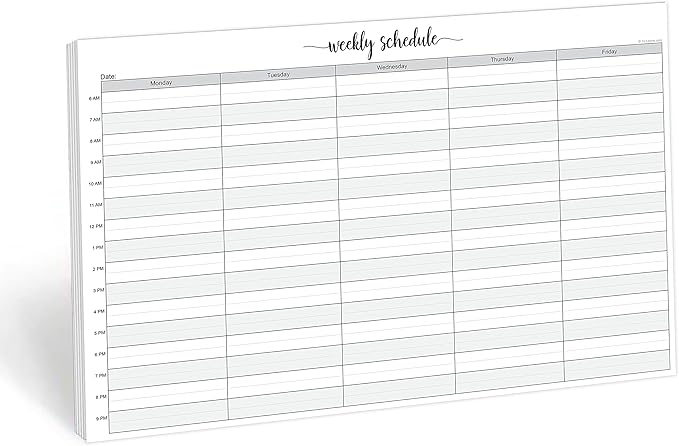 321Done Weekly Schedule Planning Notepad - 50 Sheets (11x17) - Hourly Appointment Productivity Weekly Planner Tear-Off Note Pad - Cute Simple Script Extra Large Size - Made in USA