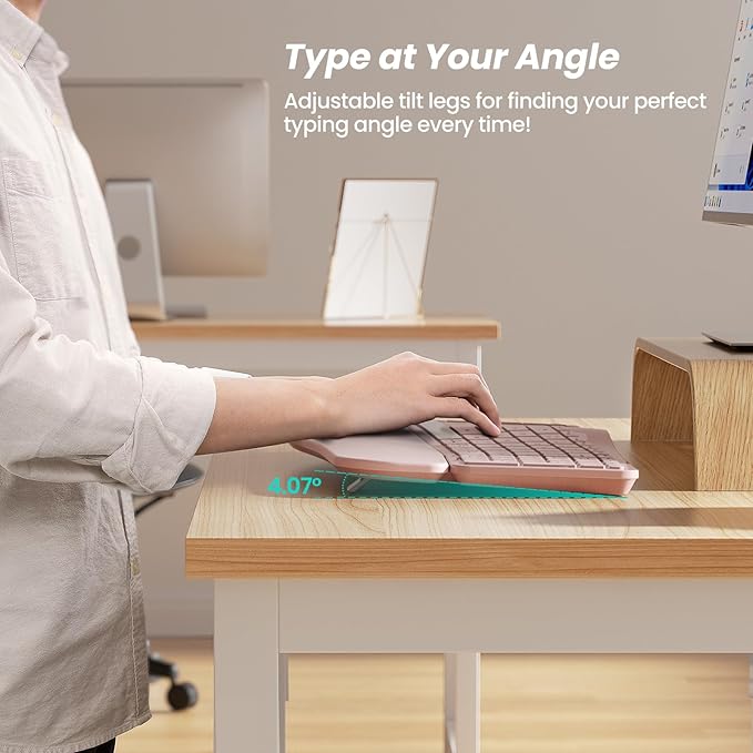 Nulea Wireless Ergonomic Keyboard, Split Keyboard with Cushioned Wrist Rest, Bluetooth and USB Connectivity, USB-C Rechargeable, Compatible with Windows Mac (Grey Pink)