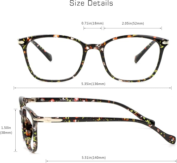VisionGlobal Blue Light Blocking Glasses for Women, Anti Eyestrain, Computer Reading, TV Glasses, Stylish Square Frame, Anti Glare(Floral,+6.00 Magnification)