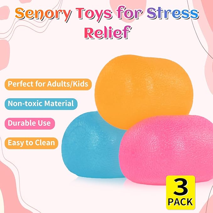 3 Pack Slow-Rise Stress Relief Strong Sensory Toys for Kids & Adults, Color-Changing Squishy Fidget Balls, Non-Toxic Fidget Toys for Classroom & Office, Slow Rebund Toys for Boys Girls