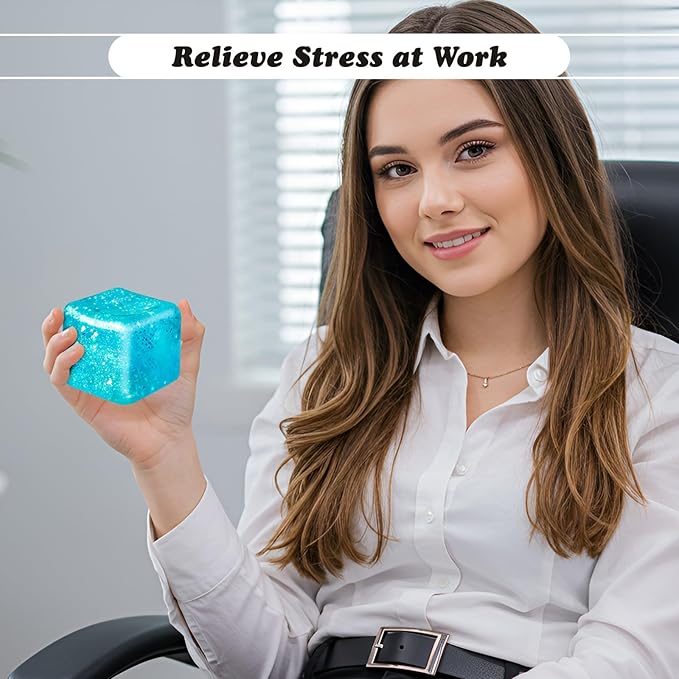 2Pcs Stress Cubes Slow Rise Glitter Squishy Cube Nice Relief Balls Jelly Fidget Toys for Kids Adults Squeeze Sensory Pack for Anxiety, Autism, Funny Gifts for Holiday/Birthday/Classroom(Blue)