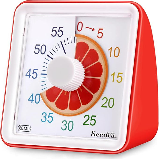 Secura 60-Minute Visual Countdown Timer for Kids & Adults, Classroom Time Management Tool (Red)