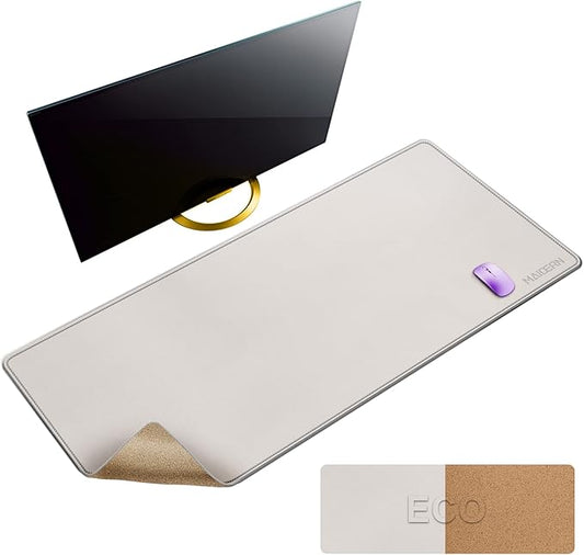 MAIDERN XXL 47.2" x 23.6" Cork & Leather Desk Mat, Dual Sided, Gaming & Home Office (Cream)