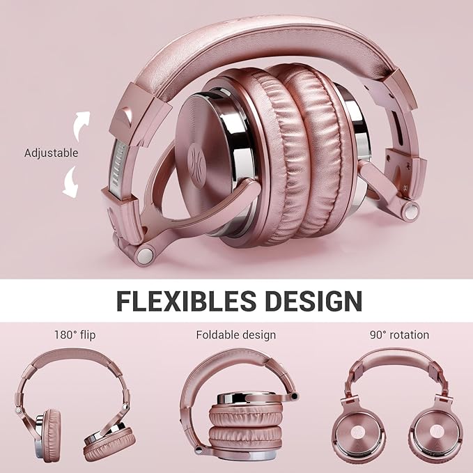 OneOdio Wired Over Ear Headphones Studio Monitor & Mixing DJ Stereo Headsets with 50mm Neodymium Drivers and 1/4 to 3.5mm Jack for AMP Computer Recording Podcast Keyboard Guitar Laptop - Pink