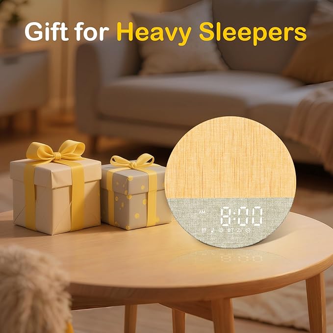 Sunrise Alarm Clock for Morning Wake-up: Gentle Gradual Wake Up Light for Heavy Sleepers Relieve Stress - Linen-Wrapped for Bedroom - 30 Sleep Sounds White Noise Machine with Memory & Bluetooth