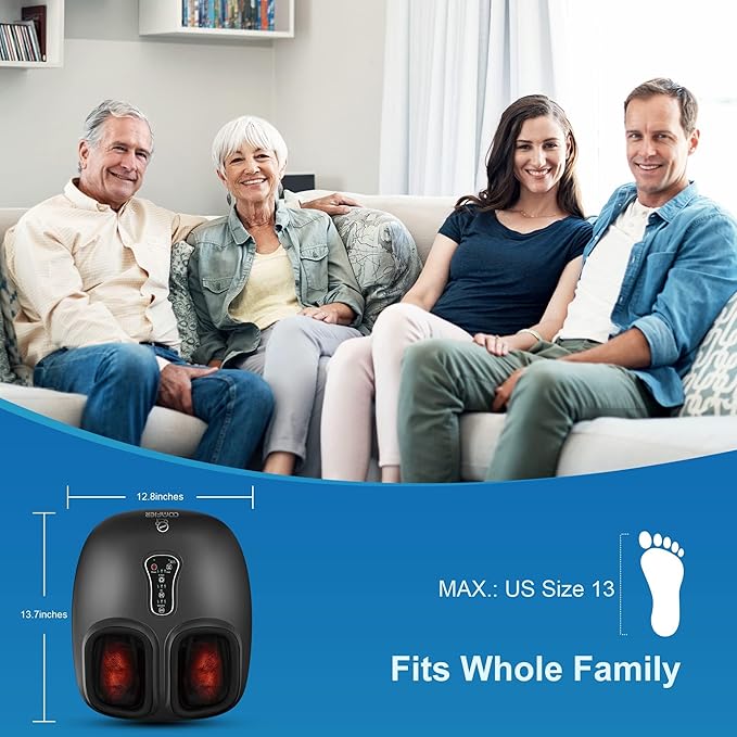 COMFIER Shiatsu Foot Massager Machine,Feet Massager for Plantar Fasciitis,Neuropathy Pain with Heat, Vibration,Rolling Compression,Gifts for Men,Women, Fits Size up to 13IN, Multiple Modes