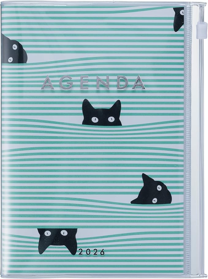 MARK'STYLE A6 Weekly Vertical Planner 16 Months (Sep. 2025 – Dec. 2026) with Soft Transparent PVC Cover,Refillable, Pocketed, for Daily Organizing & Planning (Black Cat)