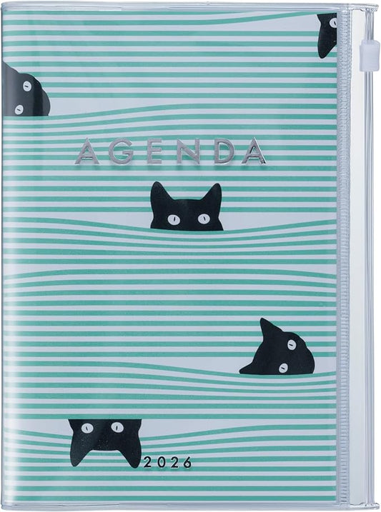MARK'STYLE A6 Weekly Vertical Planner 16 Months (Sep. 2025 – Dec. 2026) with Soft Transparent PVC Cover,Refillable, Pocketed, for Daily Organizing & Planning (Black Cat)