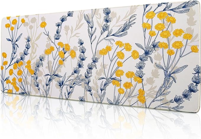 ALOANES Waterproof Mouse Pad with Durable Stitched Edge, Large Gaming Keyboard Pad, Non-Slip Rubber Base, Extended Desk pad for Gamer, Office & Home, Yellow Flower Mousepad 27.6''x 11.8''x 0.12''