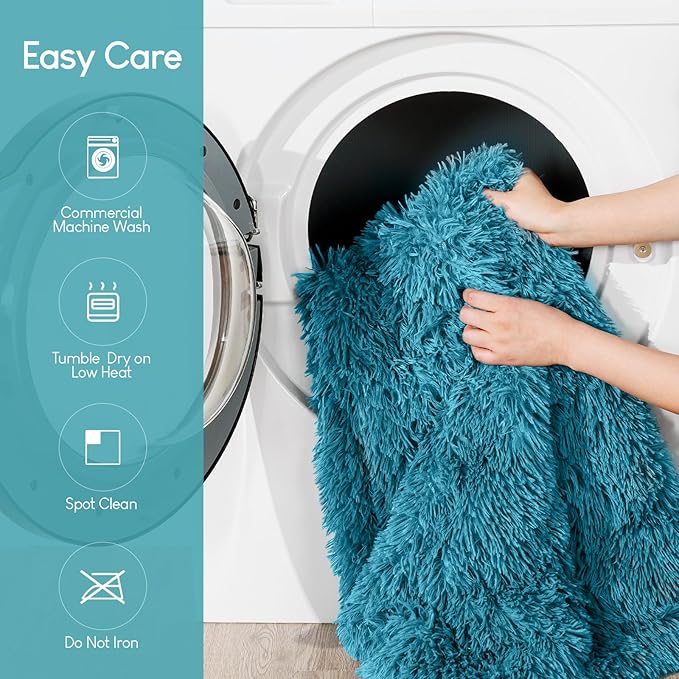 Cottonblue Weighted Blanket 15lbs, Sherpa Faux Fur Reversible Luxury Snugly Long Fur Warm Heavy Blanket 60x80 inches, Warm Plush Sherpa Weighted Blanket Queen Size for Couch Sofa Bed, Teal Green