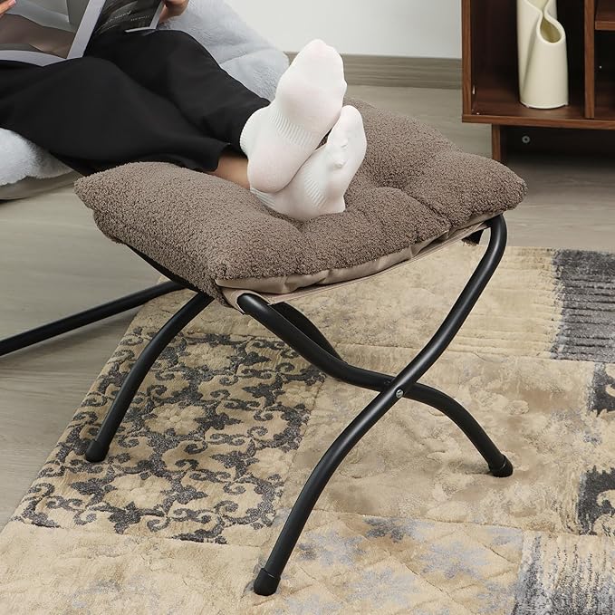 15"(H) Folding Ottoman, Foldable Footrest Stool, Portable Small Foot Stool for Couch, Collapsible Foot Rest Ottoman for Sofa, Padded Ottomans for Home, Living Room, Bedroom, Light Brown