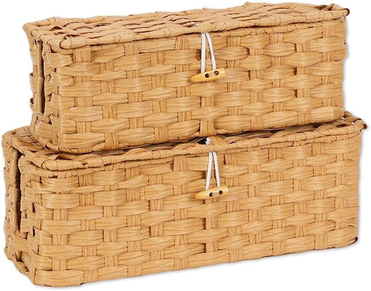 Temary Cable Management Box with Lids, 2-Pack Handmade Cable Organizer Boxes for Home, Office to Hide Cords and Power Strip, Cord Cover Floor Hider Set Woven Rattan Cable Organizer Box