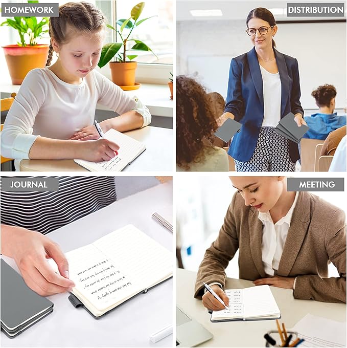 feela 3 Pack Pocket Notebook Journals with 3 Black Pens, A6 Mini Cute Small Journal Notebook Bulk Hardcover College Ruled Notepad with Pen Holder for Office School Supplies, 3.5”x 5.5”, Gray