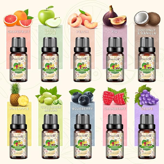 Coconut & Vanilla Fragrance Oils Set, 10 Pcs Aromatherapy Oils Set, for Diffusers, Home Care, DIY Soap Candle Making Scents, Fragrance, Aromatherapy, Humidifiers, for Friend (10ml)