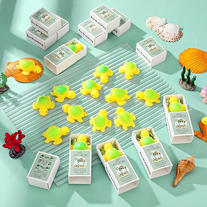 Wettarn 24 Sets Appreciation Gifts Turtle Stress Balls with Support Gift Boxes You Are Awesome Inspirational Party Favors for Employee Coworker Friend Office Positive Stress Relief Toys