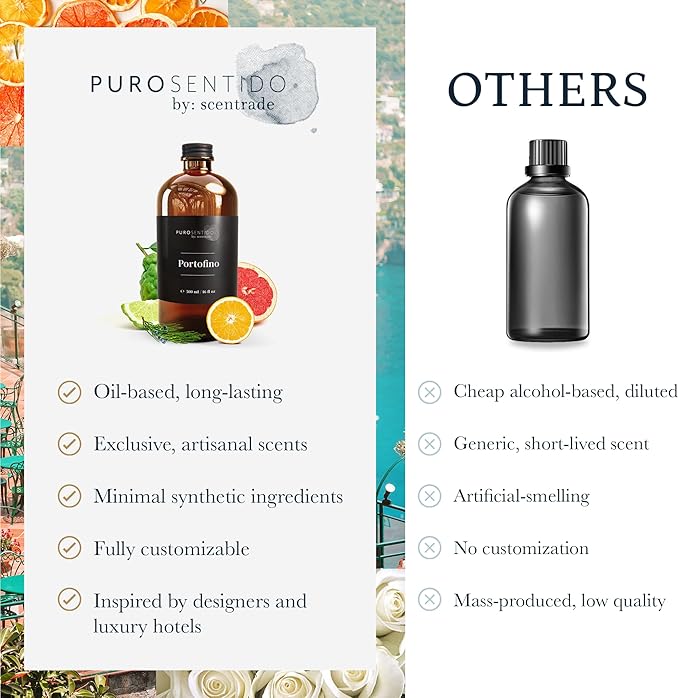 PuroSentido Portofino Aroma Oil (120ml) - Luxury Essential & Fragrance Oil for Diffusers and Humidifiers, Sicilian Lemon, Rosemary and Musk Home & Hotel Scent