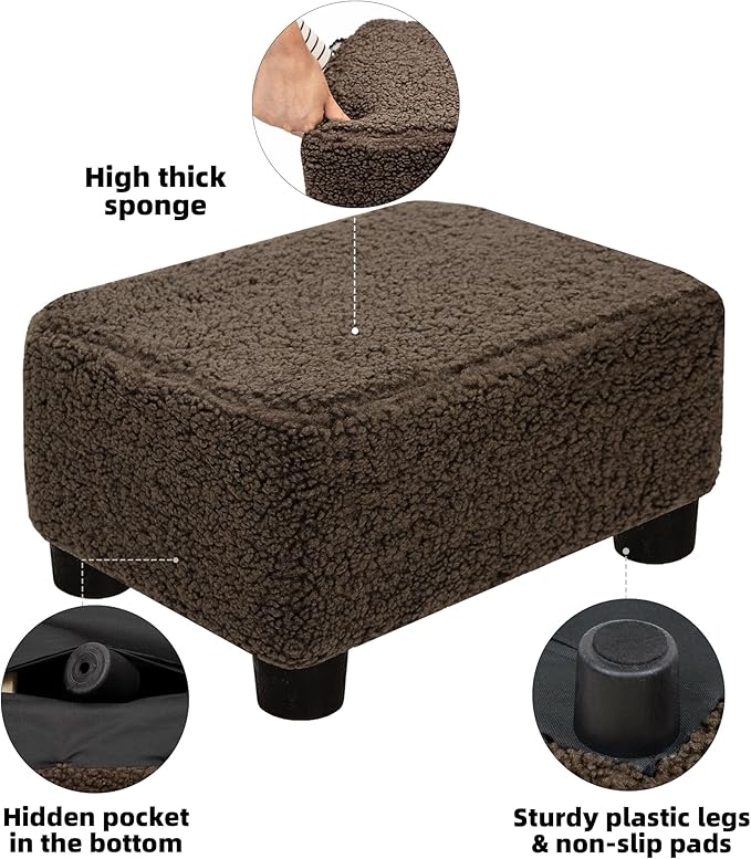 CAROLMADE Small Foot Stool Ottoman Footstool with Legs Under Desk Footrest for Living Room Bedroom and Office, Soft Brown