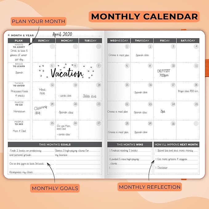 Clever Fox Planner – Undated Weekly & Monthly Planner for Productivity, Time Management & Goals – Organizer Journal – A5 (Orange)