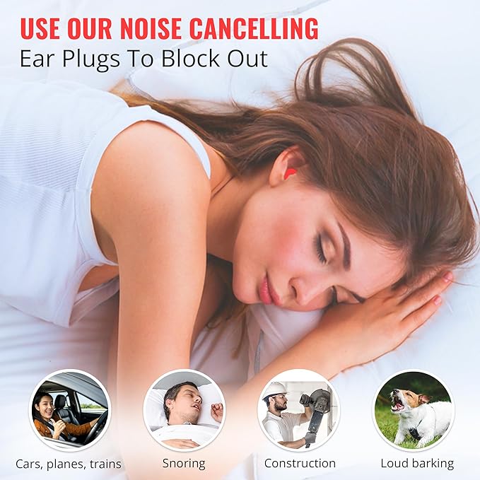 Premium Soft Foam Ear Plugs for Sleeping Noise Cancelling, Hearing Protection Earplugs for Shooting Range, Concerts, Work & Travel, Noise Reduction Rating 32 Decibels, 50 Pairs