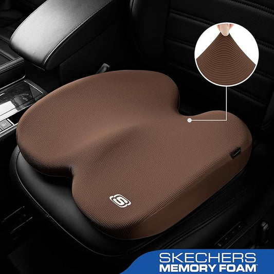 Skechers Memory Foam Seat Cushion,Ribbed Fabric Office Chair Cushion for Tailbone Pain Relief,Butt Pillow for Office Chair,Car Seat Cushion,Long Sitting Office Workers,and Car Drivers,Brown
