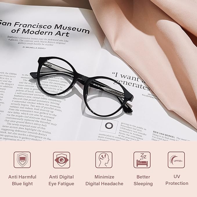 Cyxus TR90 Oversized Blue Light Blocking Glasses Women - Spring Hinge Round Frame Computer Use Anti Eye Strain 8018