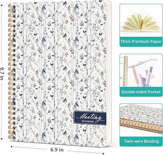 Meeting Notebook for Work Organization, Aesthetic Meeting Minutes Notebook for Work, Event Project Agenda Planner Organizer, Perfect for Office School Business Supplies, 6.9" X 9.7" - Butterfly Grove