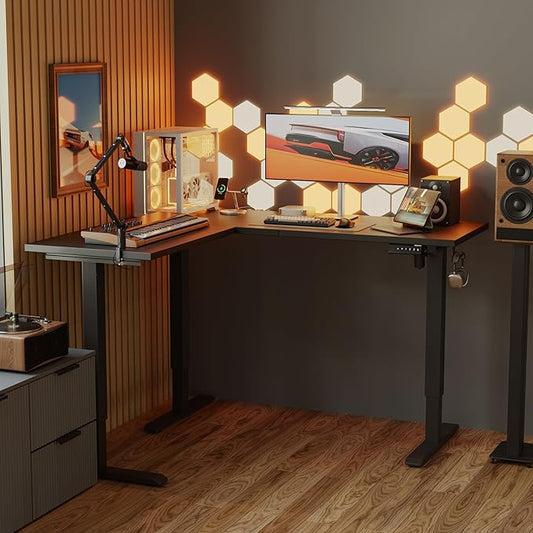 Agilestic 59 Inch L Shaped Standing Desk Adjustable Height, Electric Corner Standing Desk, Sit Stand Computer Table with Splice Board, Black