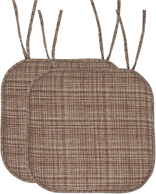 Sweet Home Collection Chair Cushion Memory Foam Pads with Ties Honeycomb Pattern Slip Non Skid Rubber Back Rounded Square 16" x 16" Seat Cover, 2 Pack, Aria Dark Brown 6 pack